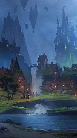 Fablecraft - village night Mobiele Verticaal achtergrond