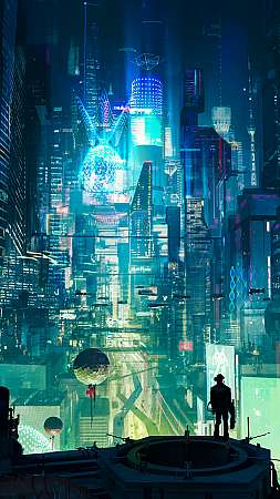 Cyberpunk City Mobiele Verticaal achtergrond