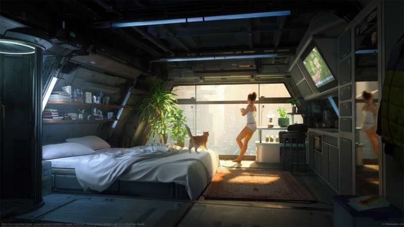 Room from some distant future - concept keyframe illustration achtergrond