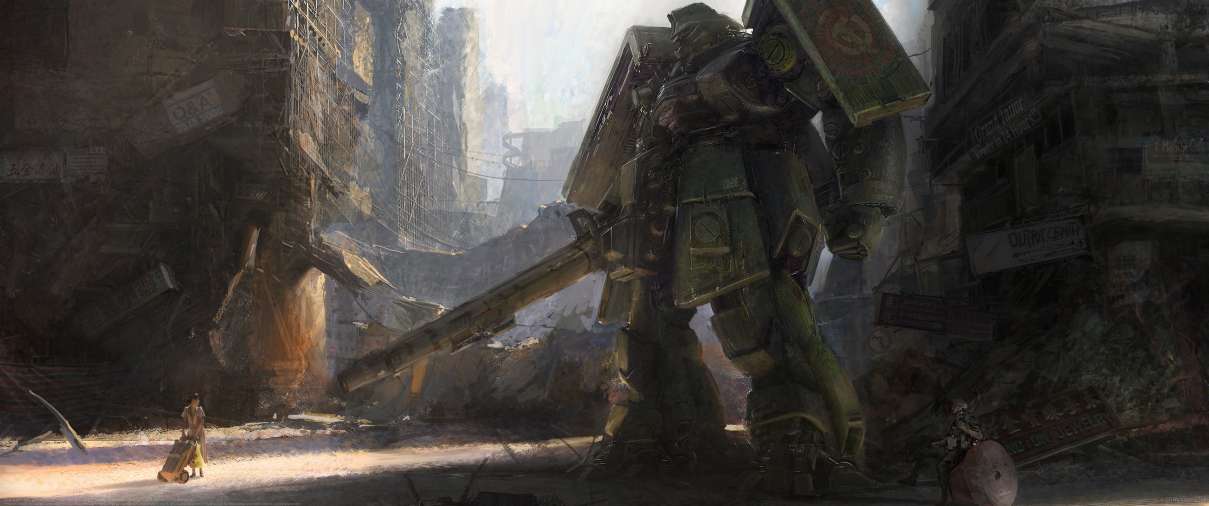 Gundam fan art ultrawide achtergrond