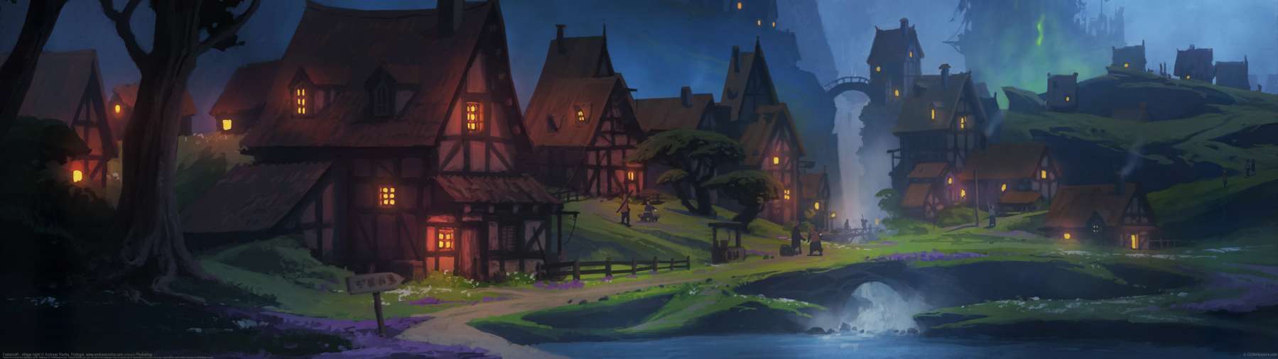 Fablecraft - village night ultrawide achtergrond
