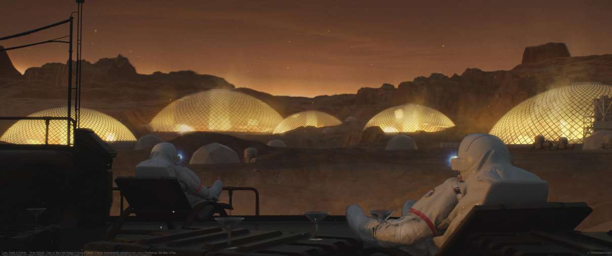 Love, Death & Robots - 'Three Robots', Cats on Mars Set Design ultrawide achtergrond