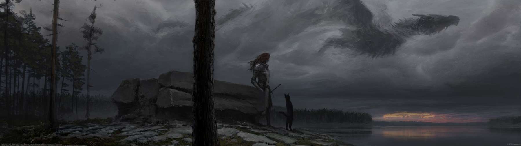 Red Knight with Black Cat ultrawide achtergrond