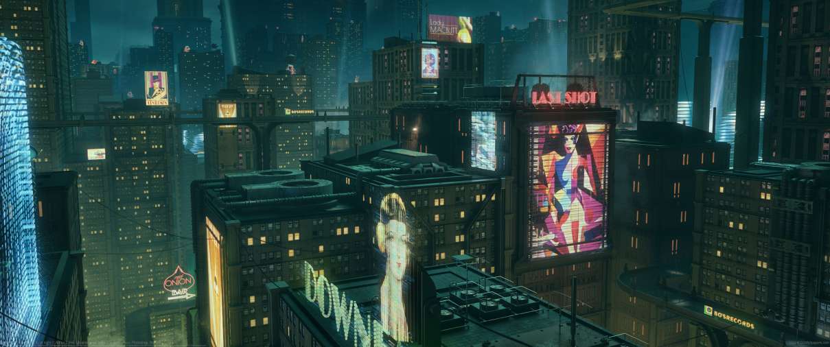 Artificial Detective - City at night ultrawide achtergrond