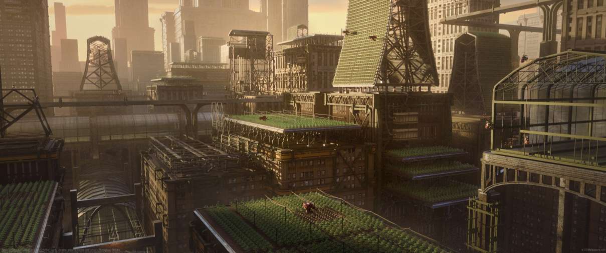Artificial Detective - Rooftop farms ultrawide achtergrond