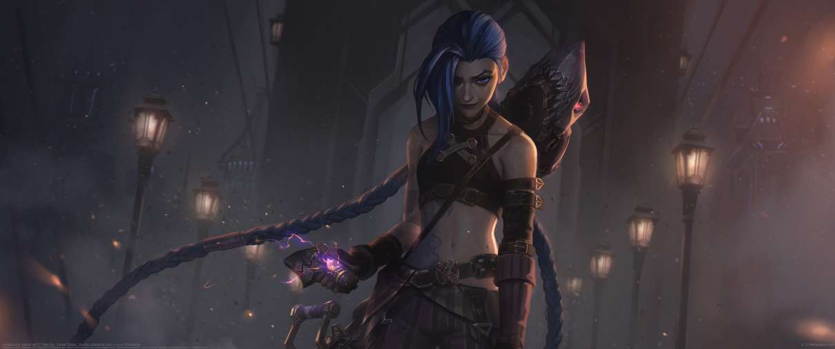 Arcane Jinx splash art ultrawide achtergrond