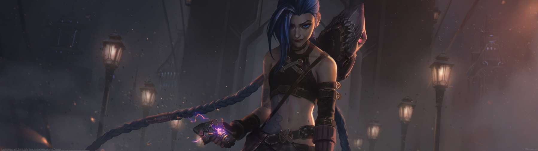 Arcane Jinx splash art ultrawide achtergrond
