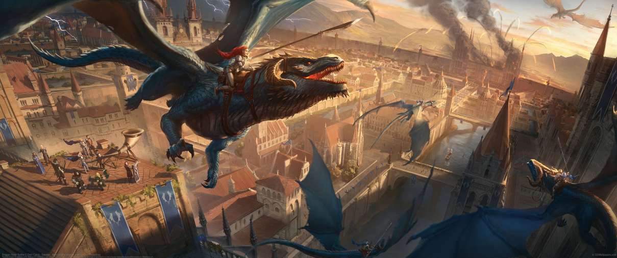 Dragon Rider Battle ultrawide achtergrond