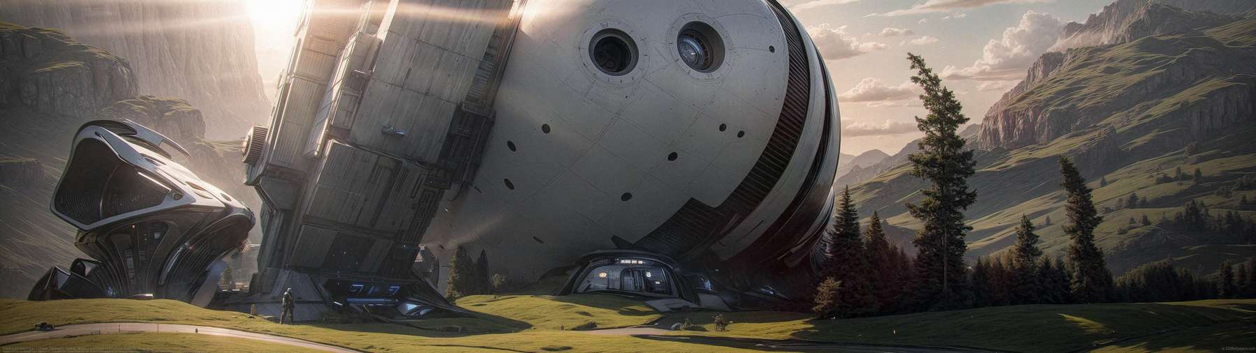 Giant scifi telescope ultrawide achtergrond