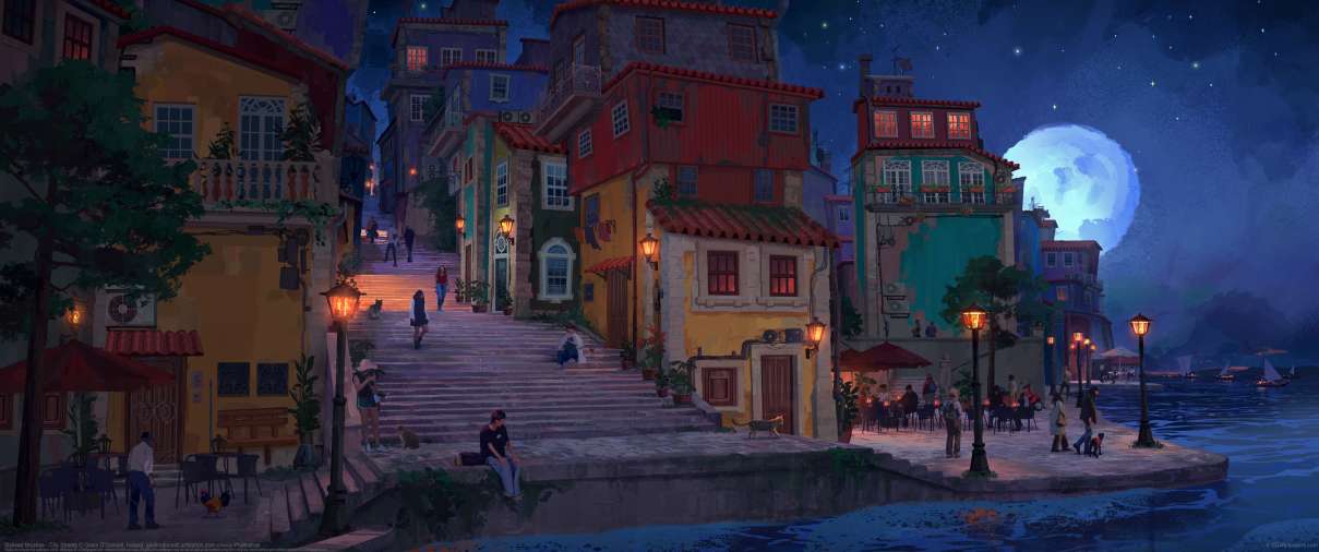 Stylised Brushes - City Streets ultrawide achtergrond