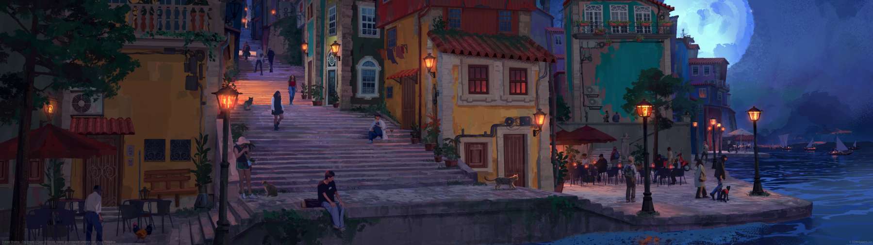 Stylised Brushes - City Streets ultrawide achtergrond