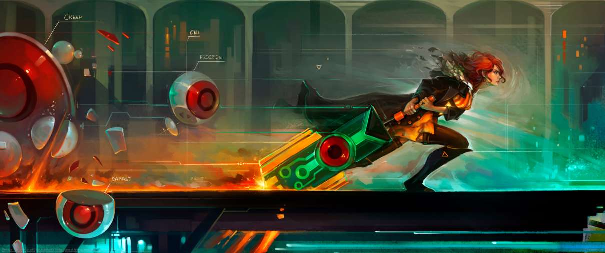 Red Run - Transistor fan art ultrawide achtergrond