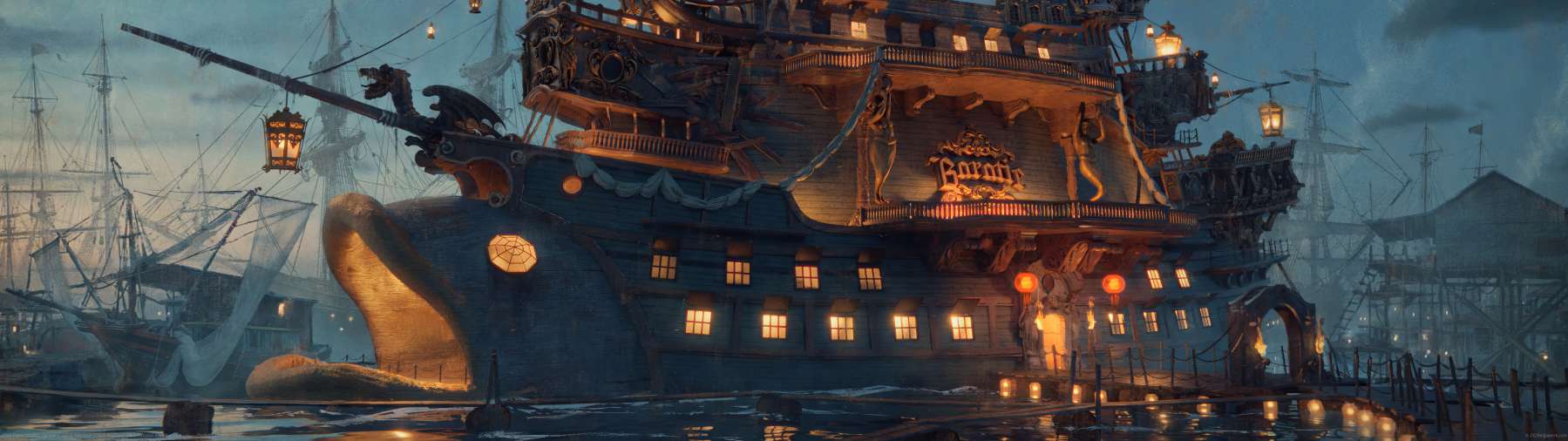 One Piece concept: Baratie ultrawide achtergrond