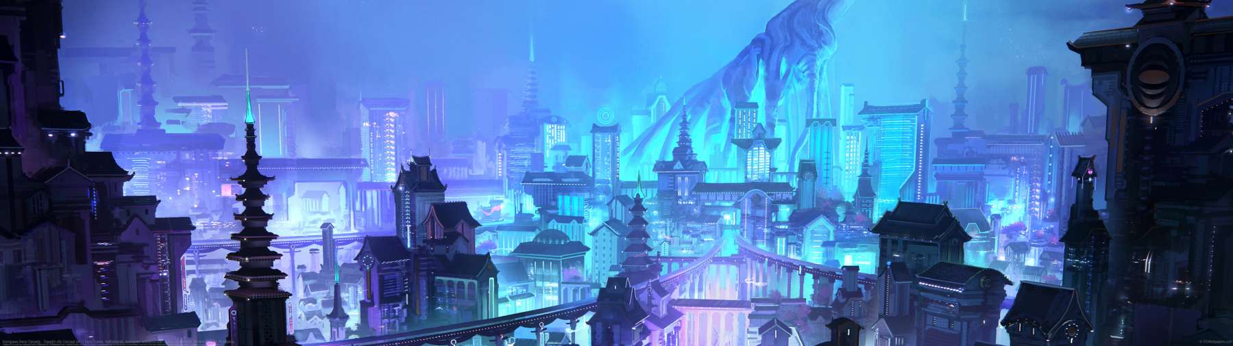 Kamigawa Neon Dynasty - Towashi city Concept art ultrawide achtergrond