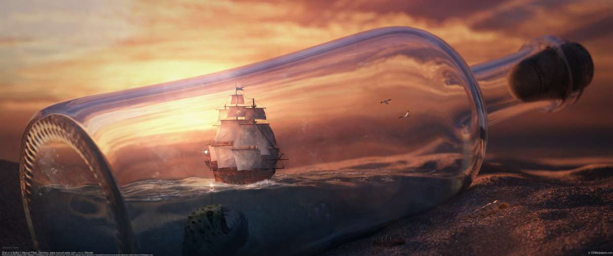 Ship in a Bottle ultrawide achtergrond
