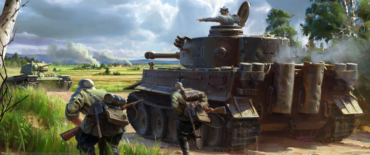Tank Squad key illustration: A Tiger's close encounter ultrawide achtergrond