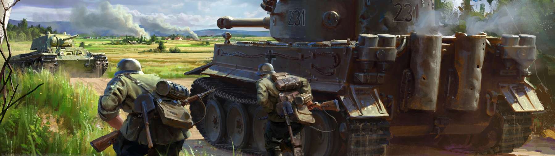 Tank Squad key illustration: A Tiger's close encounter ultrawide achtergrond
