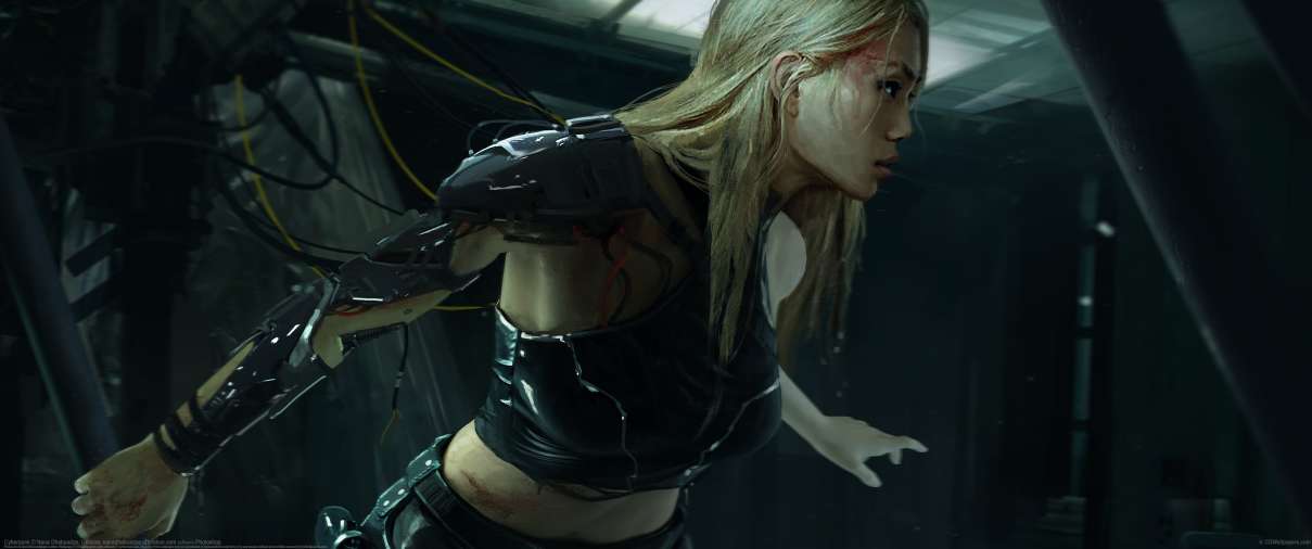 Cyberpunk ultrawide achtergrond