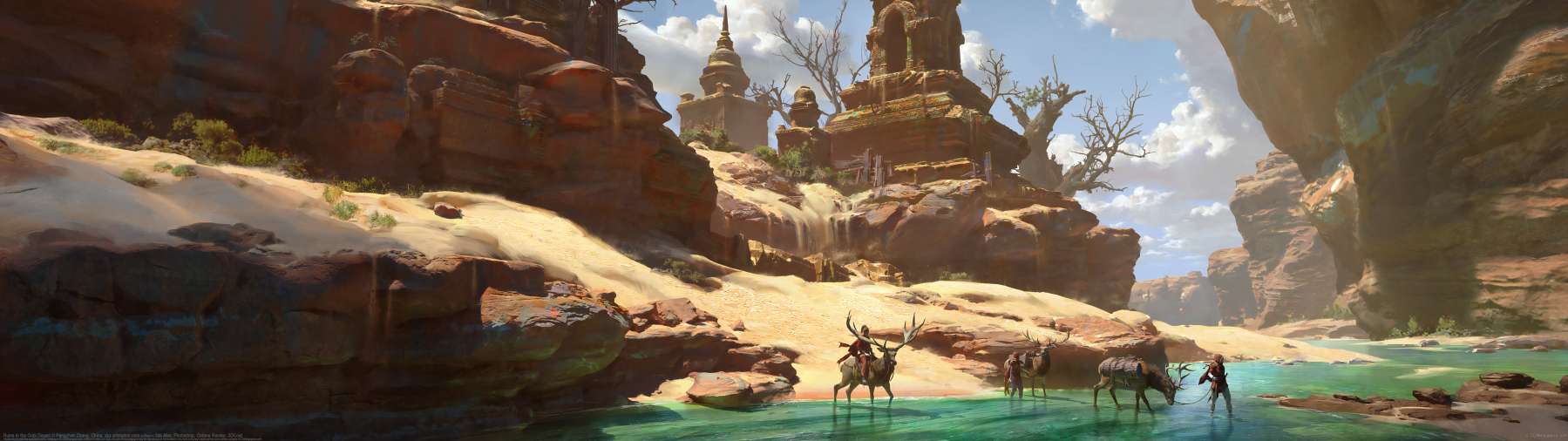 Ruins in the Gobi Desert ultrawide achtergrond
