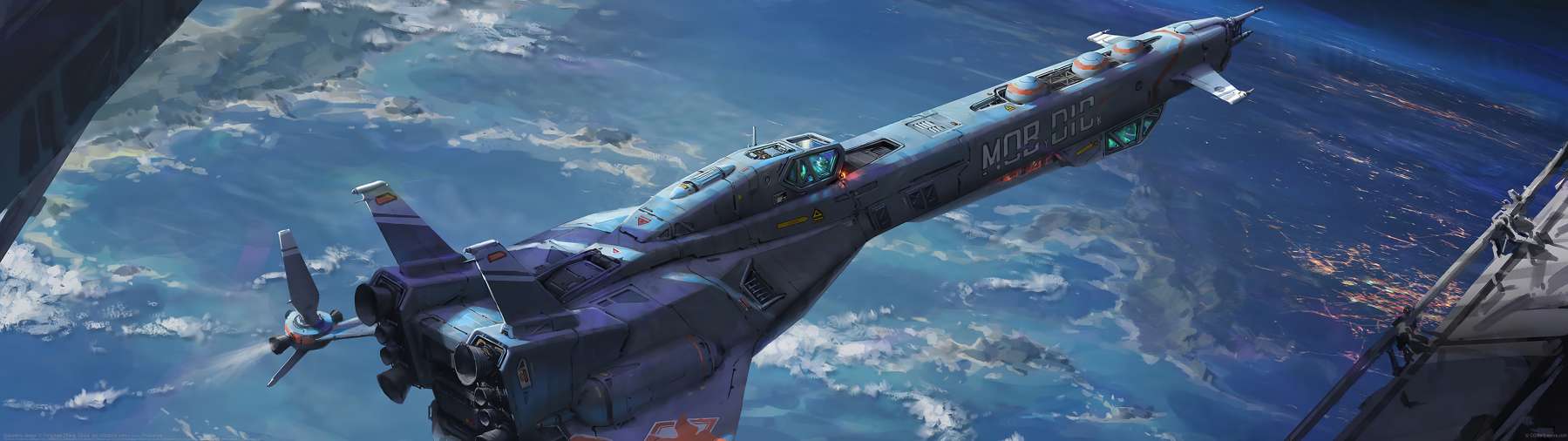 Spaceship design ultrawide achtergrond