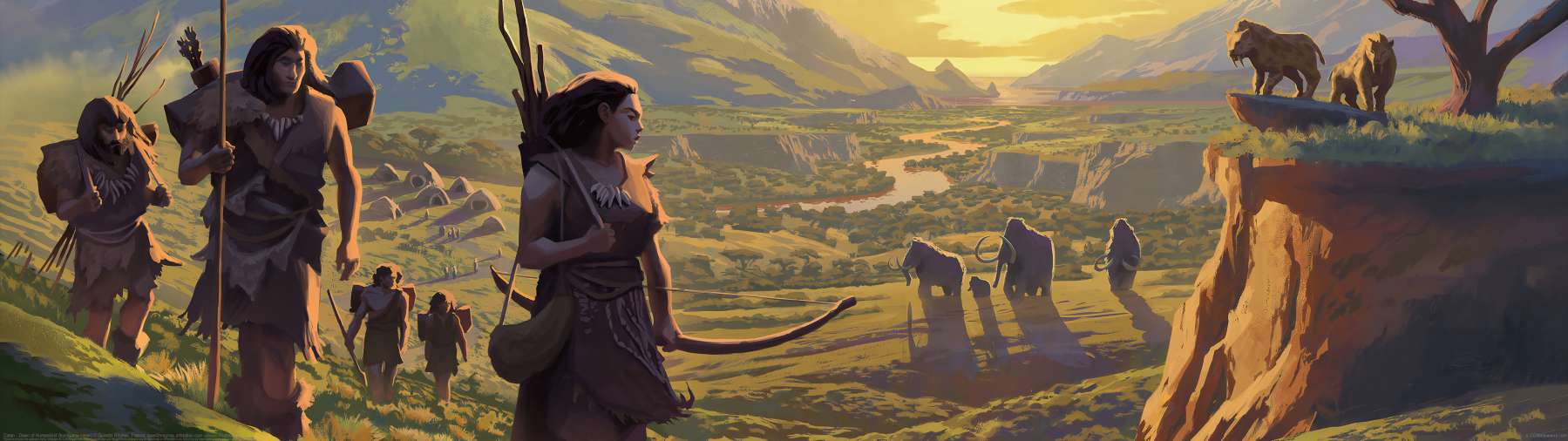 Catan - Dawn of Humankind (bordgame cover) ultrawide achtergrond