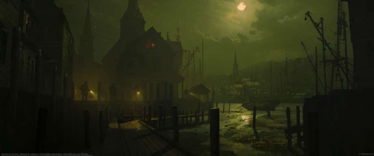 Illustration for 'CTHULHU - Death may die': Innsmouth ultrawide achtergrond