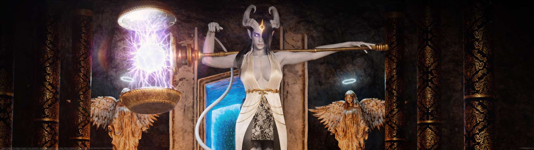 Draenei Limain In the temple ultrawide achtergrond
