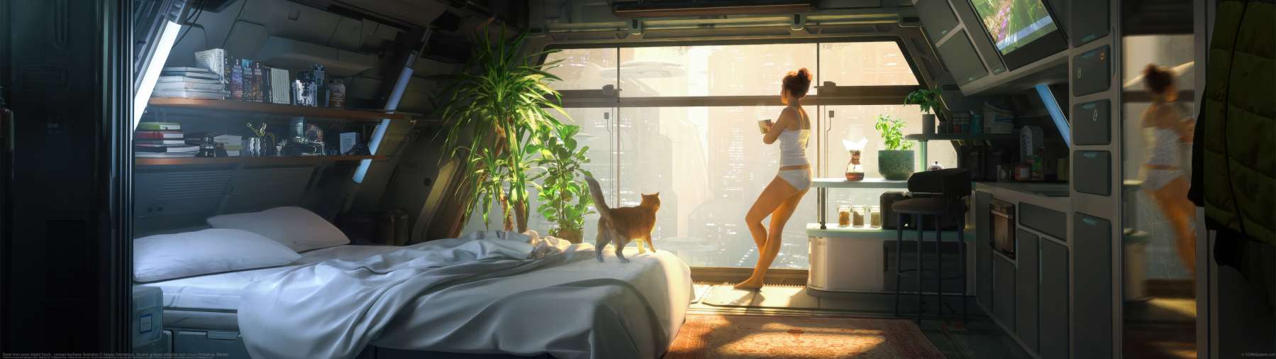 Room from some distant future - concept keyframe illustration ultrawide achtergrond