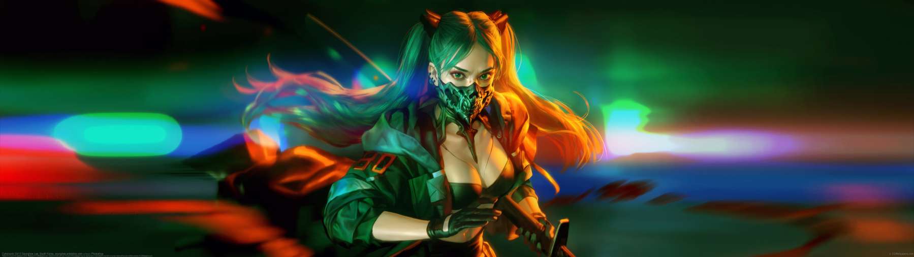 Cyberpunk Girl ultrawide achtergrond