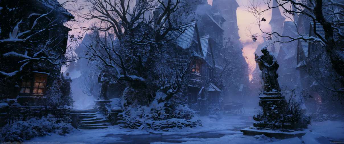 Winter medieval environment ultrawide achtergrond