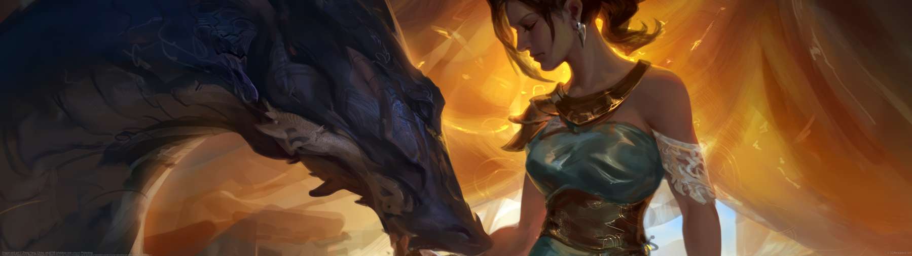 Dragon and girl ultrawide achtergrond