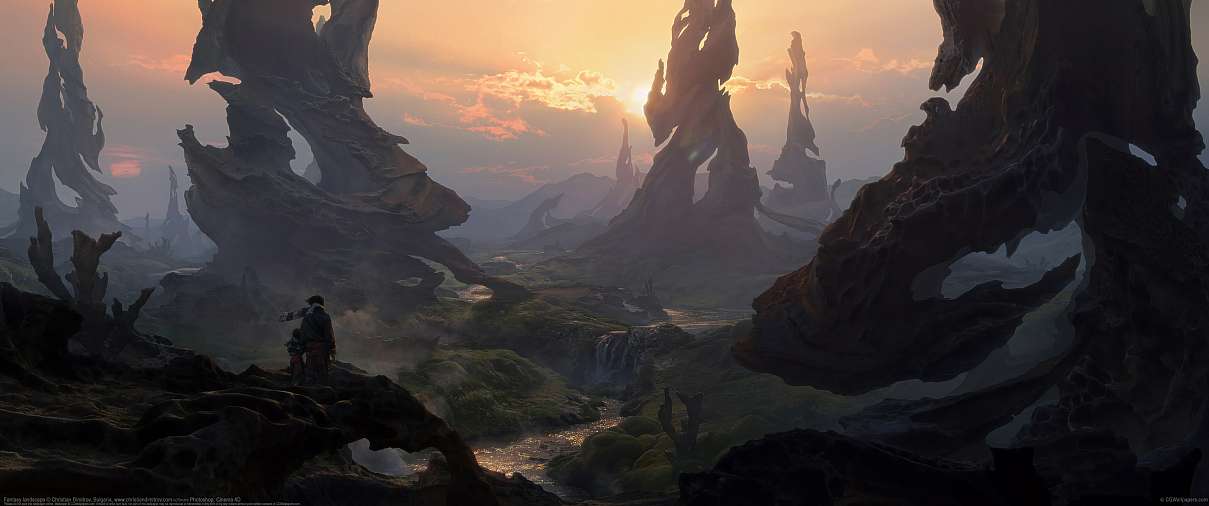 Fantasy landscape ultrawide achtergrond