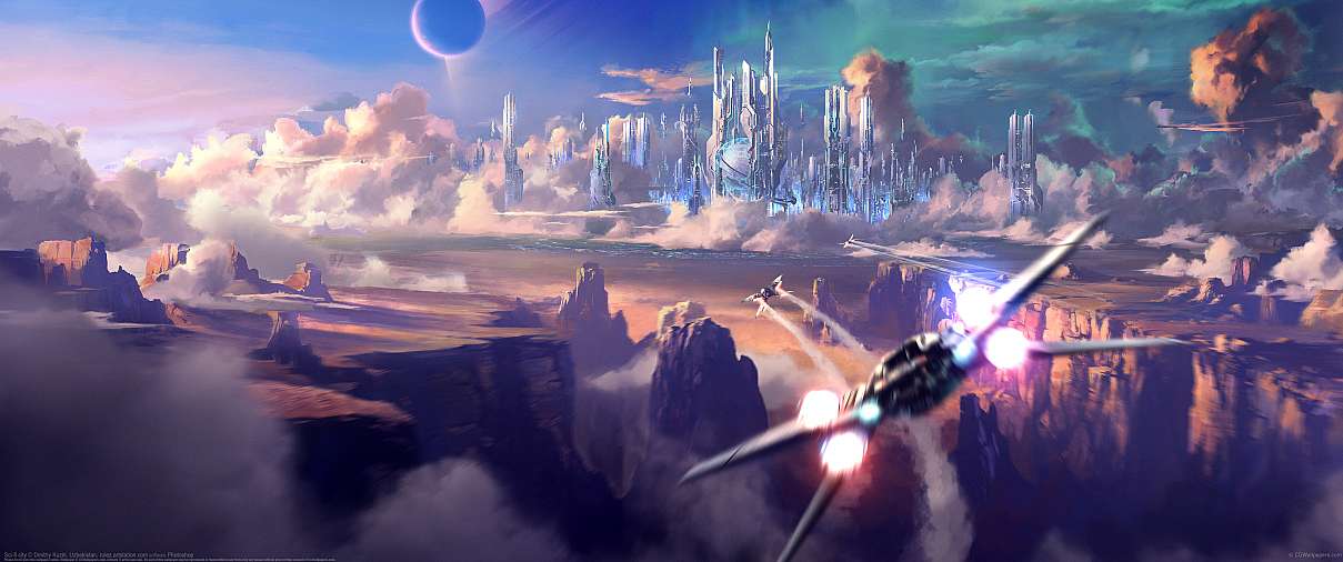 Sci-fi city ultrawide achtergrond