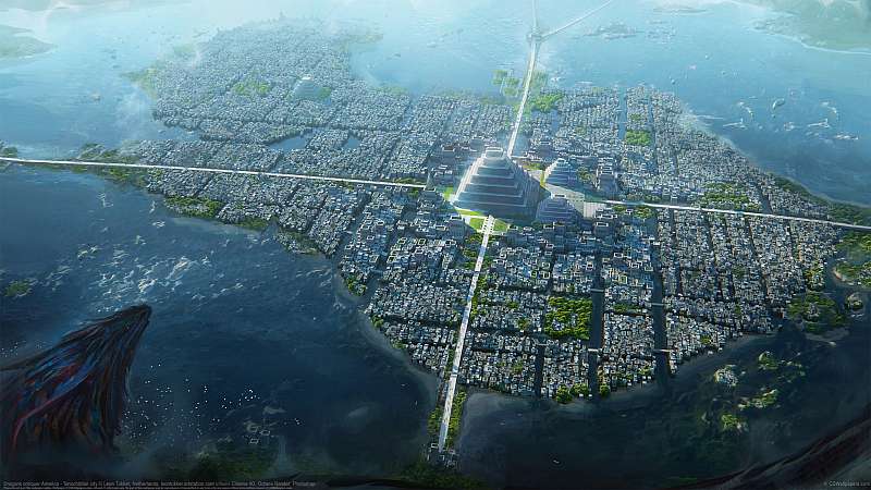 Dragons conquer America - Tenochtitlan city achtergrond