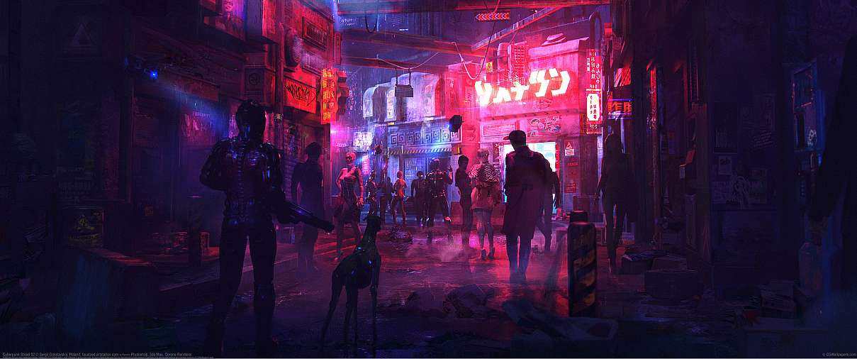 Cyberpunk Street 02 ultrawide achtergrond