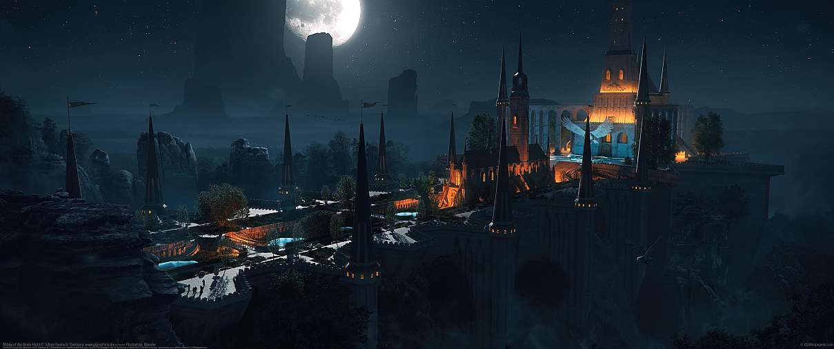 Abbey of the Skies Night ultrawide achtergrond