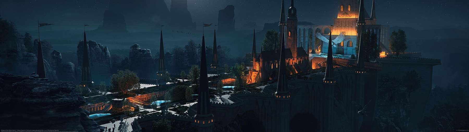 Abbey of the Skies Night ultrawide achtergrond